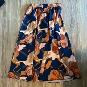 Navy Blue Floral Midi Skirt